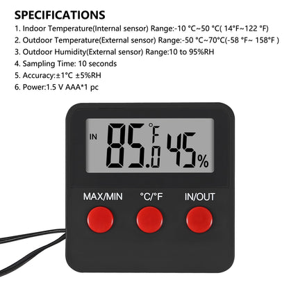 4Pcs Digital Thermometer and Humidity Thermometers Indoor and Outdoor Digital Temperature and Hygrometer Gauge with Probe for Reptile Terrarium Thermometer Pet Keeping