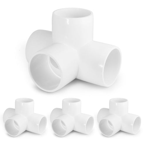 4 Way PVC Pipe Fittings 1-1/2 Inch, Zernmiarder White PVC Elbow Corner Side Outlet Tee Fitting, SCH40 Furniture Grade Pipe Connectors - Fits 1-1/2" Polyvinyl Chloride Pipes, 4 Pieces