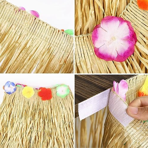 Fovths 2 Pack Luau Grass Table Skirt Natural 9 Feet x 29.5 Inch Hawaiian Table Skirt for Tropical Hawaiian Party Decorations Luau Costume Party, Straw Yellow
