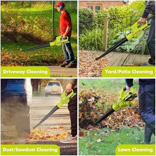 Leaf Blower Cordless - 21V Powerful Electric Leaf Blower with 2 Batteries and Charger, 2 Speed Modes, 2.0Ah Lightweight Battery Powered Leaf Blowers for Lawn Care, Patio, Dust, Blowing Leaves