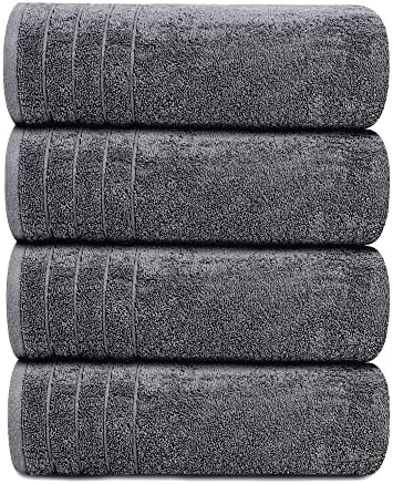 Tens Towels Pack of 4 Extra Large Bath Towels 30 x 60 Inches, 100% Cotton, Larger & Lighter Weight, Quicker to Dry, Super Soft and Absorbent, Perfect for Bathroom, Dark Grey