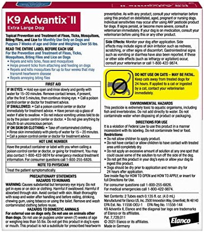 K9 Advantix II XL Dog Vet-Recommended Flea, Tick & Mosquito Treatment & Prevention | Dogs Over 55 lbs. | 2-Mo Supply