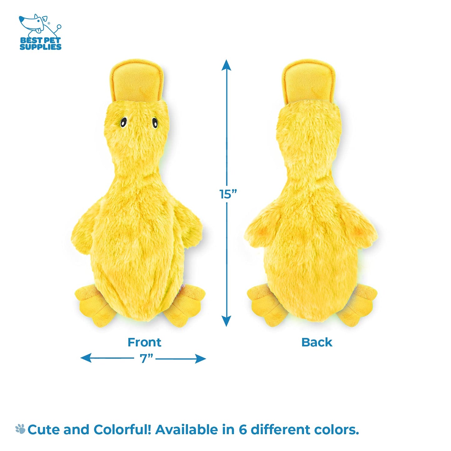 Best Pet Supplies Crinkle Dog Toy for Small, Medium, and Large Breeds, Cute No Stuffing Duck with Soft Squeaker, Fun for Indoor Puppies and Senior Pups, Plush No Mess Chew - Yellow, Purple & Turquoise