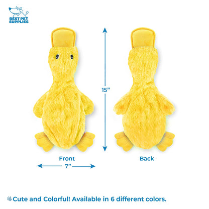 Best Pet Supplies Crinkle Dog Toy for Small, Medium, and Large Breeds, Cute No Stuffing Duck with Soft Squeaker, Fun for Indoor Puppies and Senior Pups, Plush No Mess Chew - Yellow, Purple & Turquoise