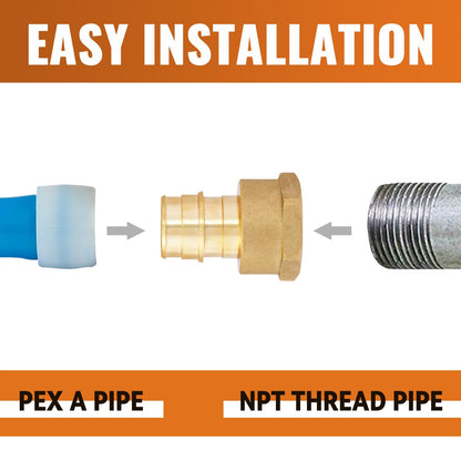 SUNGATOR 6 Pack 3/4" Pex A Expansion Female NPT Adapter Brass Fitting, No Lead Brass, ASTM F1960 ONLY For Pex-A Tubing