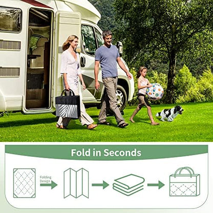 GENIMO Outdoor Rug 5' x 8' Waterproof for Patios Clearance, Reversible Plastic Straw Camping Carpet, Large Area Rugs Mats for RV, Picnic, Backyard, Deck, Balcony, Porch, Beach, Grey&White