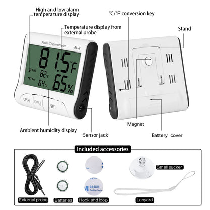 LXSZRPH Reptile Thermometer Hygrometer with High Low Temperature Alarm Digital Aquarium Thermometer with Hook and Loop Temperature Humidity Meter Gauge for Terrariums, Vivariums, Reptile Tanks (2)