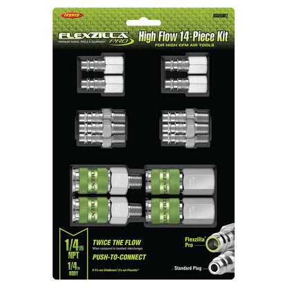 Flexzilla Pro High Flow Coupler & Plug Kit, 1/4" NPT, 14-Piece - A53458FZ