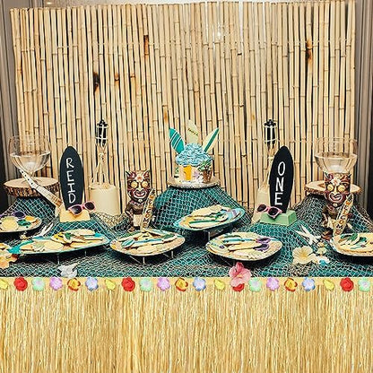 Fovths 2 Pack Luau Grass Table Skirt Natural 9 Feet x 29.5 Inch Hawaiian Table Skirt for Tropical Hawaiian Party Decorations Luau Costume Party, Straw Yellow