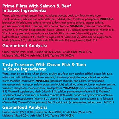 Purina Friskies Wet Cat Food Variety Pack Fish-A-Licious Extra Gravy, Prime Filets and Tasty Treasures - (Pack of 32) 5.5 oz. Cans