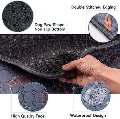 Sunheir Washable Pee Pads for Dogs 2-Pack Reusable Puppy Pads Pet Training Pads, Waterproof Dog Pee Pads for Crate, Whelping Pad, Non-Slip Protects Against Urine Leakage (Leaves - Deep Grey, 24x36)