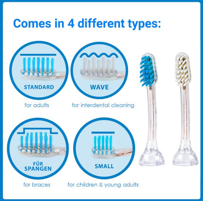 Emmi-dent Metallic/Professional 2-Pin Bristle-Head Attachments - Electric Toothbrush Replacement Heads. Cleans with Ultrasound Waves (Wave 4 Pack)