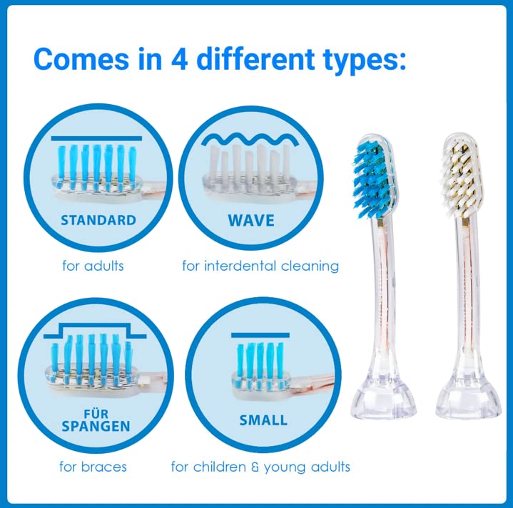 Emmi-dent Metallic/Professional 2-Pin Bristle-Head Attachments - Electric Toothbrush Replacement Heads. Cleans with Ultrasound Waves (Kids/Young Adult 4 Pack)