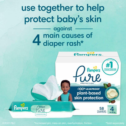 Pampers Baby Wipes Aqua Pure, 99% Water Based Wipes, Hypoallergenic and Unscented Infant Wipe, 448 Total (8 Flip-Top Packs)