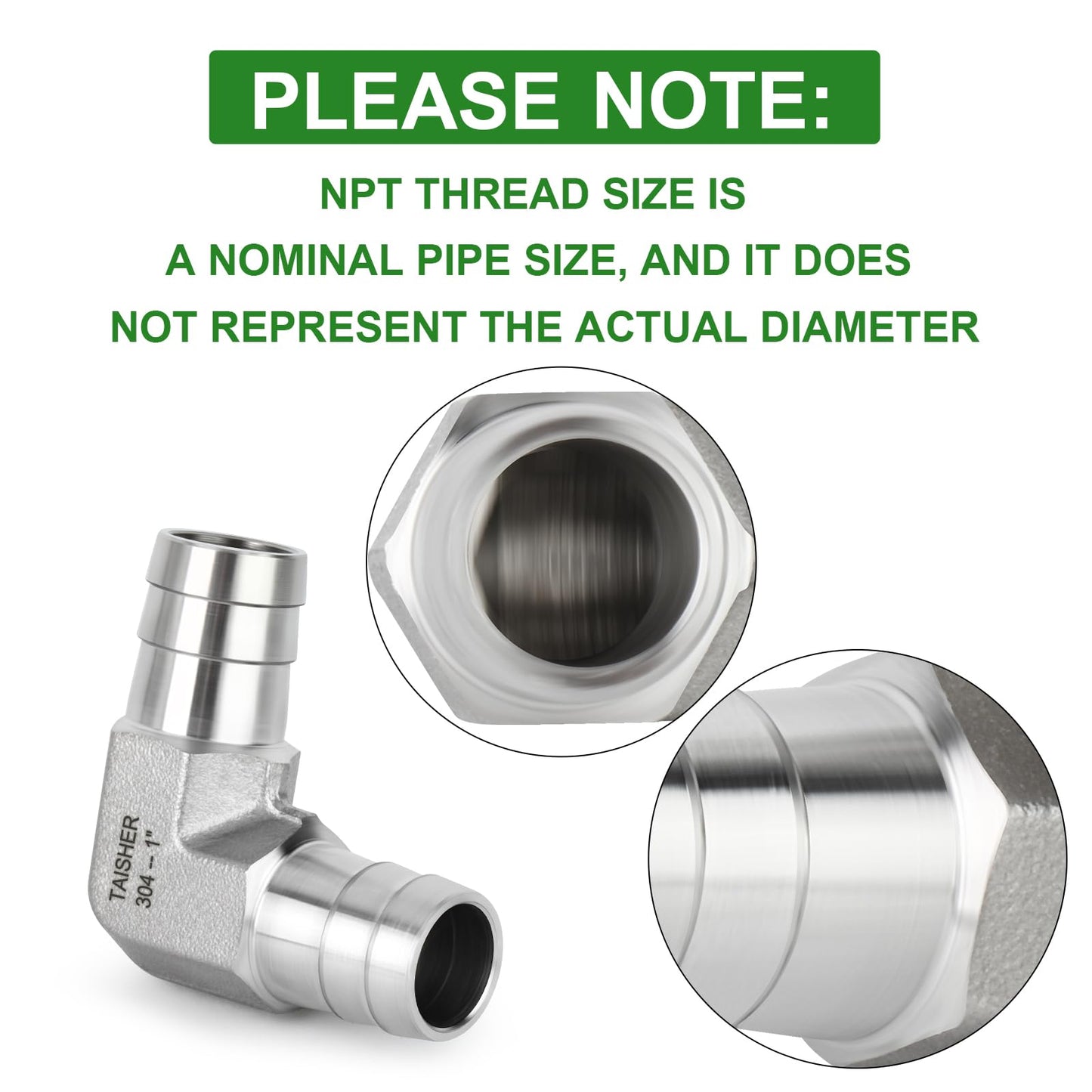 TAISHER 1PCS 304 Stainless Steel 90 Degree Elbow Hose Fitting - 1" Barb x 1" Barb for Fuel/Air/Liquid/Gas with 2PCS Hose Clamp