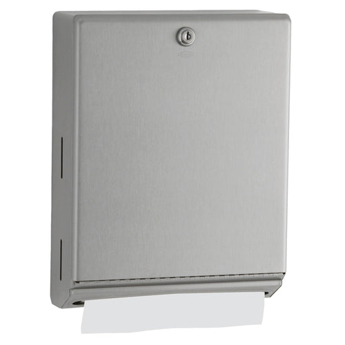 Bobrick B-262 Surface Mounted Paper Towel Dispenser - Stainless Steel Commercial Bathroom Towel Dispenser with Tumbler Lock 400 C-Fold or 525 Multifold Capacity