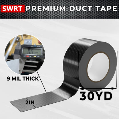 SWRT 9 Mil 5-Pack Black Heavy Duty Duct Tape Strong Adhesive, 2 in x 30 YD (Total 150YD) Duct Heavy Duty Waterproof All Weather Black Duct Tape No Residue Sealing & Patching for Indoor&Outdoor Repair