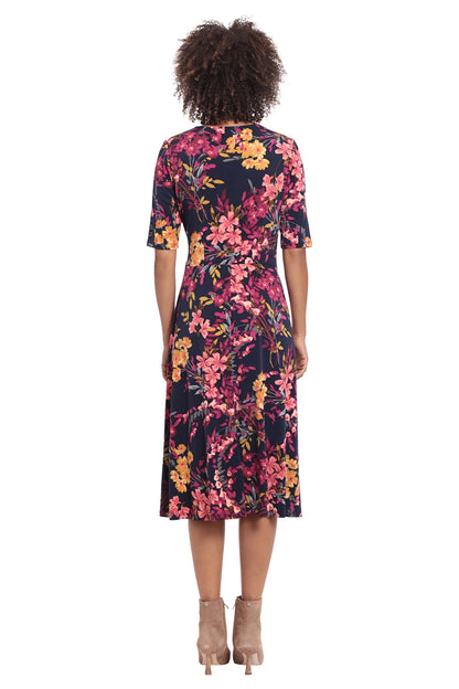 London Times Women's Side Waist Tie Fit and Flare Dress