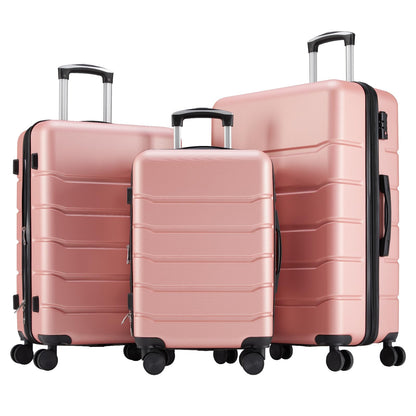 Sweetcrispy Carry on Luggage, Hard Shell ABS, Double Spinner Wheels Lightweight Suitcase TSA Lock, Light Pink, 3-PCS Set (20/24/28 Inch)