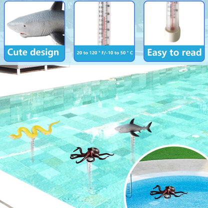 Pool Temperature Thermometers Floating, Funny Sea Animals Swimming Pool Thermometers, Large Size Easy Read Water Temperature Gauge for Water Aquarium Hot Tubs (Shark)