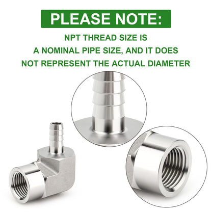 TAISHER 1PCS 304 Stainless Steel 90 Degree Elbow Hose Barb Fittings 1/2" Barb x 1/2" NPT Female for Fuel/AIR/Lquid/Gas with 1PCS Hose Clamp