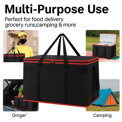 Bodaon Insulated Food Delivery Bag With Hard Bottom, XXXL Pizza Cooler Bags, Grocery Shopping and Catering Thermal Cold/Hot Styrofoam Carrier for Travel/Doordash/Car, Dashers Door Dash Accessories