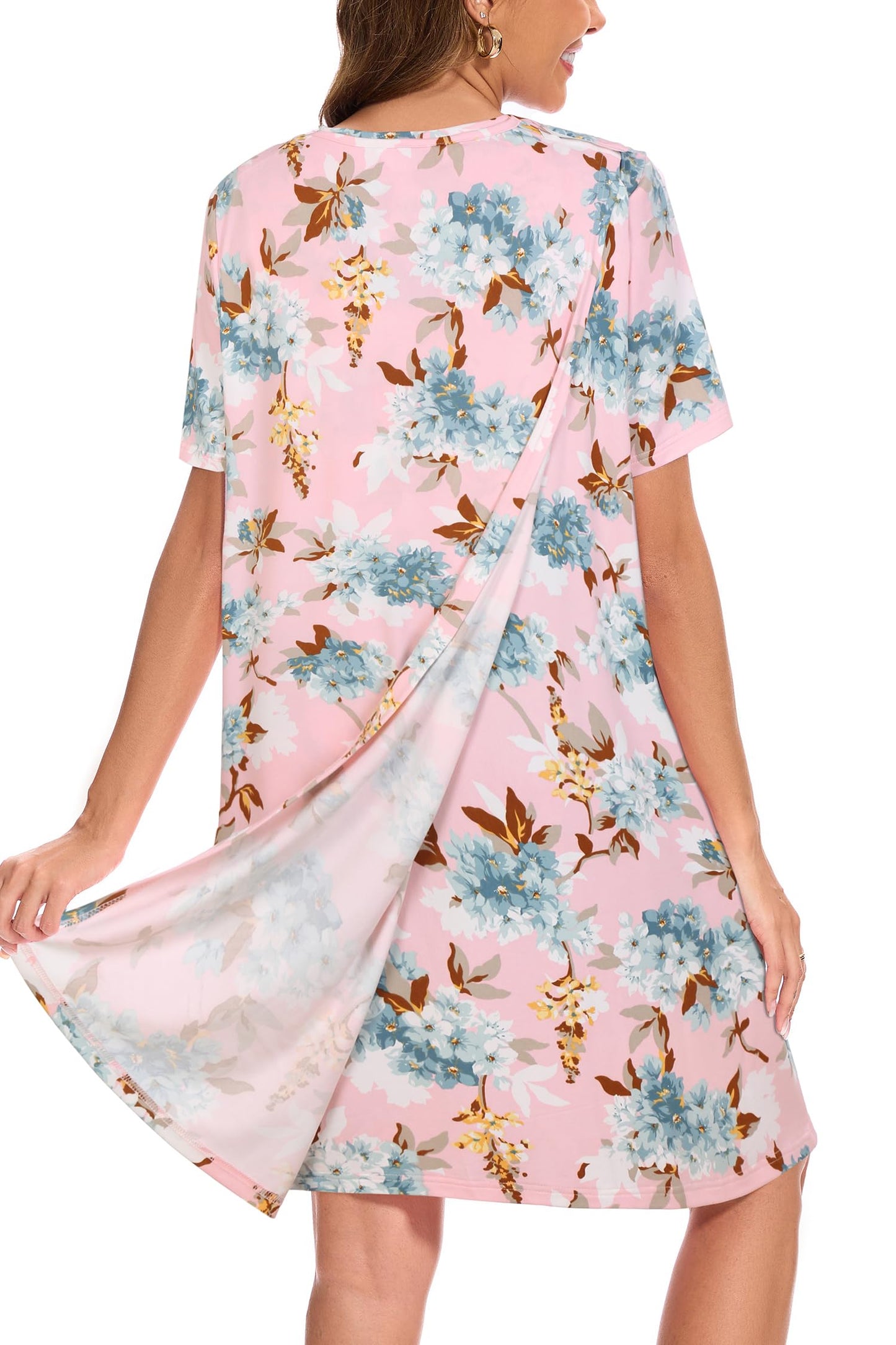AVIIER Hospital Gowns for Women Open Back Adaptive Clothing Nightgowns Post Shoulder Surgery Dress Pink Floral XL