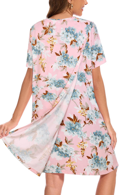 AVIIER Hospital Gowns for Women Open Back Adaptive Clothing Nightgowns Post Shoulder Surgery Dress Pink Floral XL