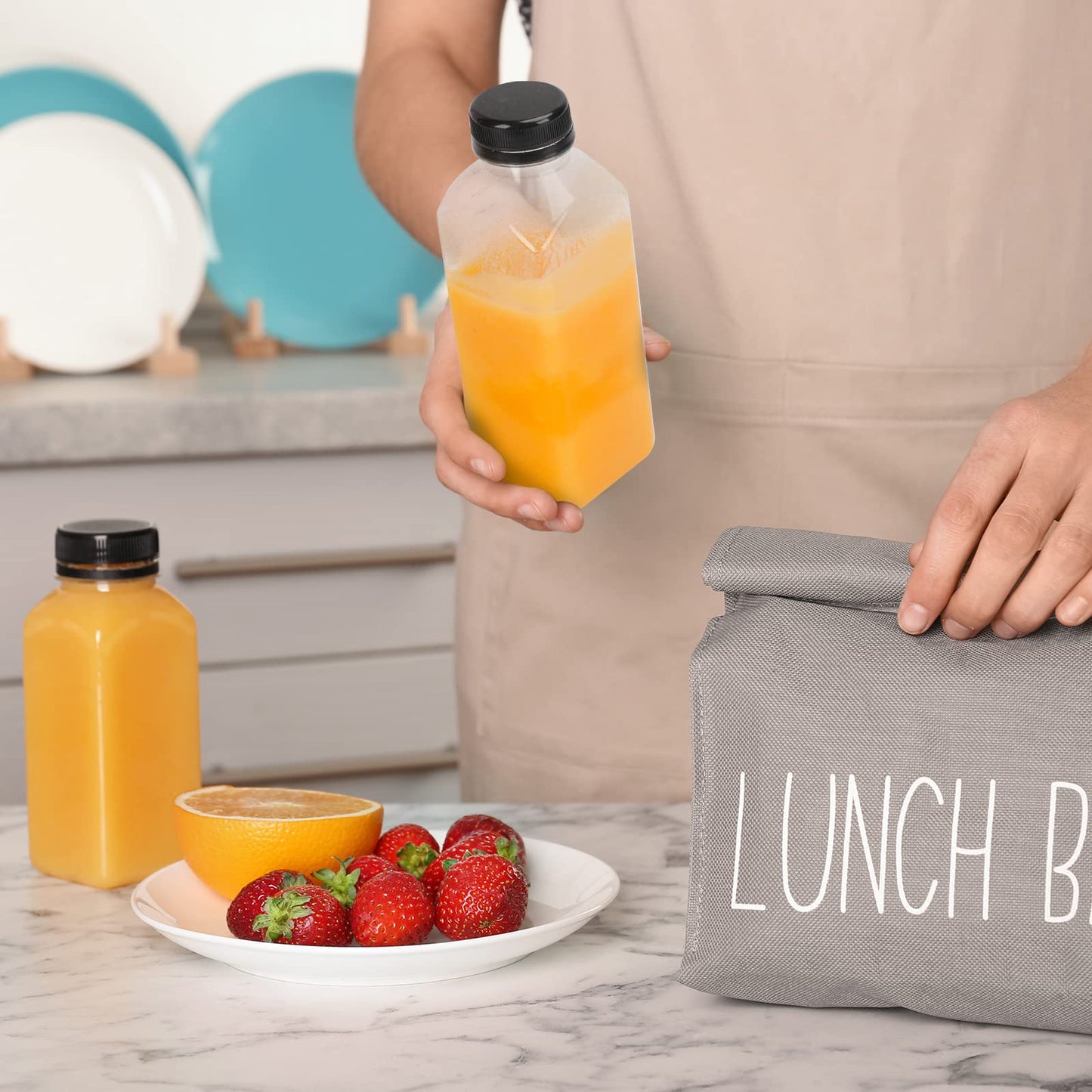 Moretoes 40pcs 12oz Empty Plastic Juice Bottles with Caps, Bulk Clear Beverage Containers for Juicing Drinking Milkshake Tea and Other Beverages