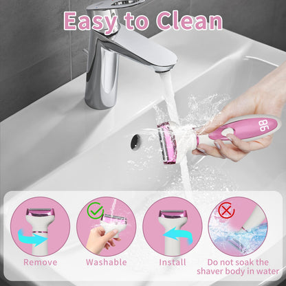 Beanify Electric Razor for Women Men,4 in 1 Painless Ladies Wet & Dry Body Razors and Facial Hair Remover,Rechargeable Led Display Hair Removal Kit for Nose Face Body Leg Bikini Arm Hair (Pink)