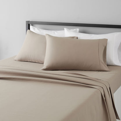 Amazon Basics Lightweight Super Soft Easy Care Wrinkle Free Breathable Microfiber 4 Piece Bed Sheet Set with 14-Inch Deep Pockets, King, Taupe, Solid