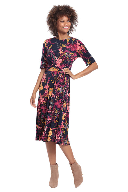 London Times Women's Side Waist Tie Fit and Flare Dress