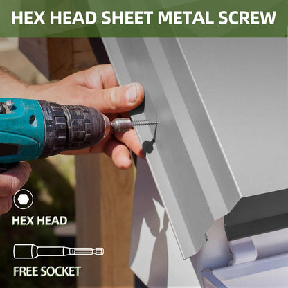 #12 x 2 (100 PCS) Sheet Metal Screws, Hex Washer Head Self Drilling Screw, 410 Stainless Steel Flanged Fast Self Tapping Screws, Hex Bit Socket Included