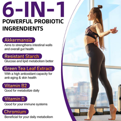 GLP-1 Supplement - 300 Billion AFU Akkermansia Muciniphila, Akkermansia Probiotic for Women & Men, for Boost GLP-1, Digestive, Gut, Immunity, Enhances Gut Lining Function & Intestinal Walls, 60 Count