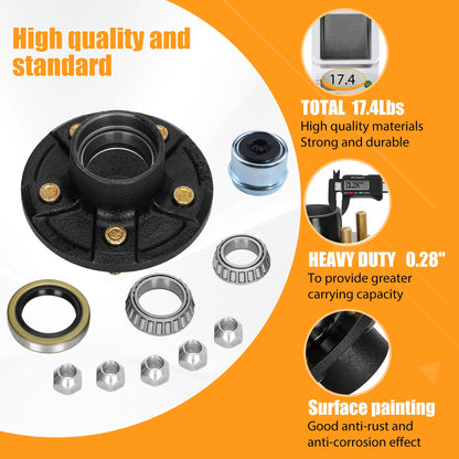 2 Sets 3500lb Trailer Axle Trailer Hub Kit 5 Bolt 4.5",5×4.5 Trailer Hub fit 1-1/16" to 1-3/8" Tapered Trailer Spindle,Trailer Hub Assembly,Boat Trailer Hubs 5 Lug (Not Fit for Straight Spindle)