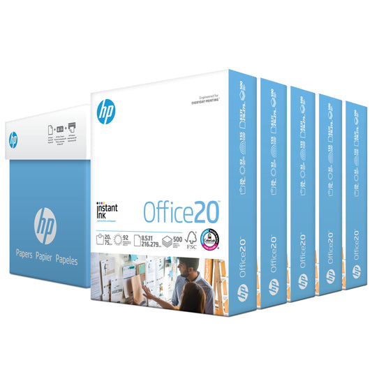 HP Paper Printer Paper 8.5x11 Office 20 lb 5 Ream Case 2500 Sheets 92 Bright Made in USA FSC Certified Copy Paper HP Compatible 112150C
