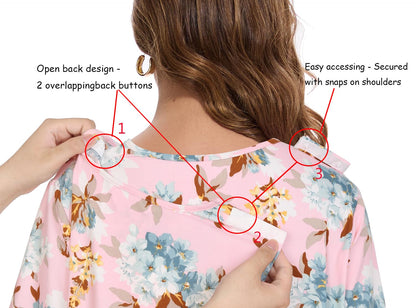 AVIIER Hospital Gowns for Women Open Back Adaptive Clothing Nightgowns Post Shoulder Surgery Dress Pink Floral XL
