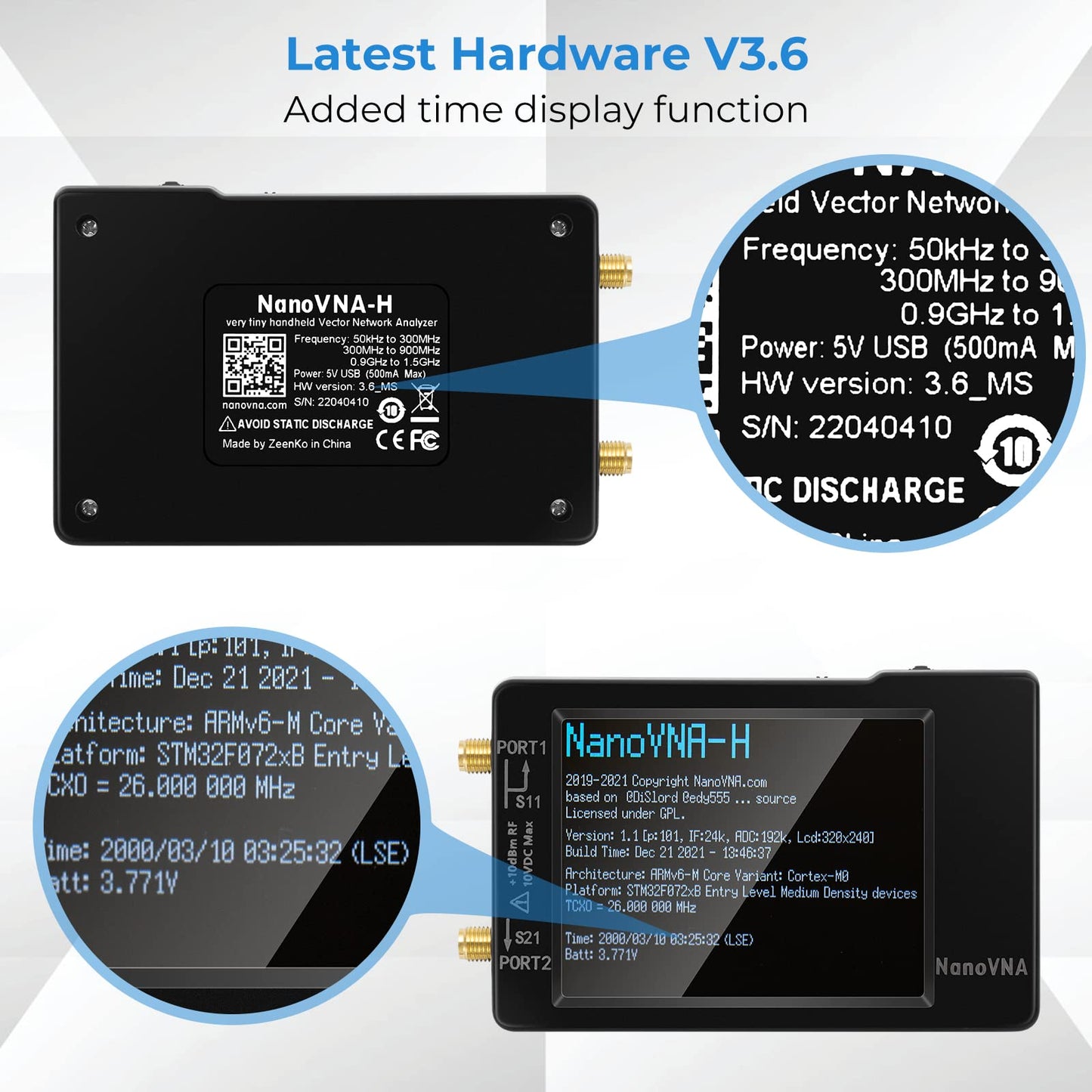 [Upgraded] AURSINC NanoVNA-H Vector Network Analyzer 10KHz -1.5GHz Latest HW V3.6 HF VHF UHF Antenna Analyzer, Measuring S Parameters, SWR, Phase, Delay, Smith Chart