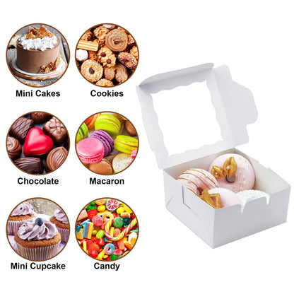 XINHPKGG 50pcs 5x5x2.5 Inch Cookie Boxes with window Bakery Boxes Dessert Treat Box Chocolate Covered Strawberries Box for Wedding Party Birthday