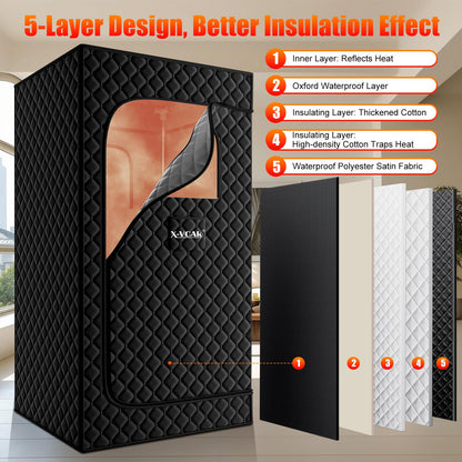 X-Vcak Upgraded Sauna Box for Relaxation, Detoxification, Portable Steam Sauna for Home with Steamer, 9 Levels, 2.6’ x 2.6’ x 5.9’