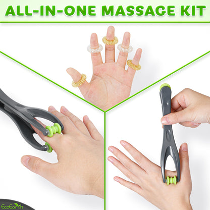 EcoEarth Finger & Hand Massager Set - 1 Dual-Sided Massage Roller, 6 Finger Massage Rings - Deep Tissue Comfort & Acupressure Therapy Tools for Arthritis, Carpal Tunnel, Stress & Pain Relief
