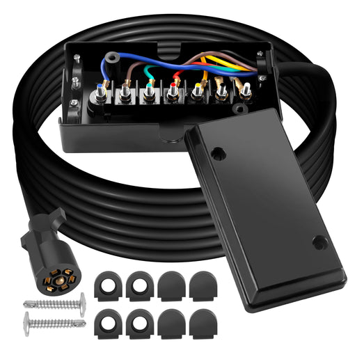 7 Way Trailer Plug 12 Feet Inline Trailer Cord Heavy Duty with 7 Gang Junction Box,7 Pin Trailer Plug with Weatherproof Junction Box for Easy Installation