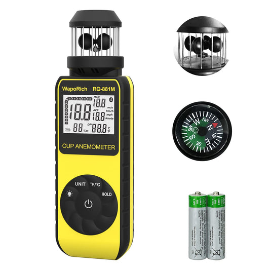 Handheld Anemometer Update Wind Meter with 360° Rotation Any Wind Direction for Measuring Wind Speed, Temperature with LCD Backlight for Shooting, Drone Flying- RQ-881M