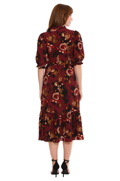 London Times Women's Dresses High Neck Sheer Midi Dress Red