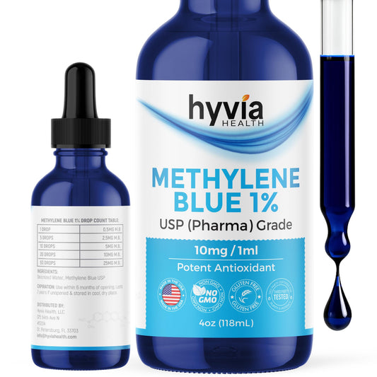 Methylene Blue 1% Value Size USP Pharmaceutical Grade For Humans - 99.99% Purity - Third-Party Tested, ISO-Certified, Formaldehyde & Alcohol Free Liquid Drops - 4fl oz (118mL) with Dropper