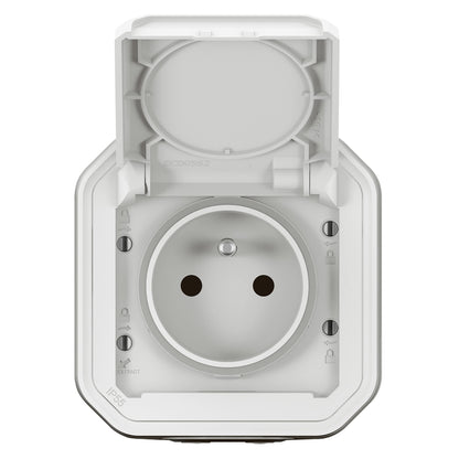 LEGRAND - Waterproof socket IP55 with Plexo earth – socket 2P+T 16 A complete with valve – for installation in apparently – made in France – white