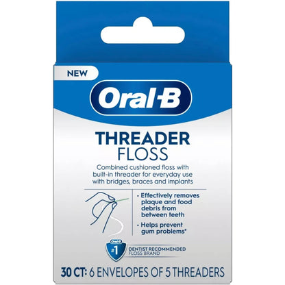 Oral-B Threader Floss, 30-Count: 6 envelopes of 5 threaders (Value Pack of 3)