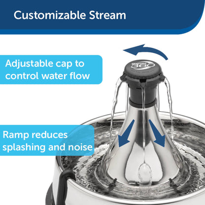 PetSafe Drinkwell Stainless Steel 360 Multiple Pet Fountain - Scratch and Rust Resistant Automatic Water Dispenser for Cats or Dogs - Adjustable Flow Control - 128 Ounce (3.8 Liter) - Filters Included
