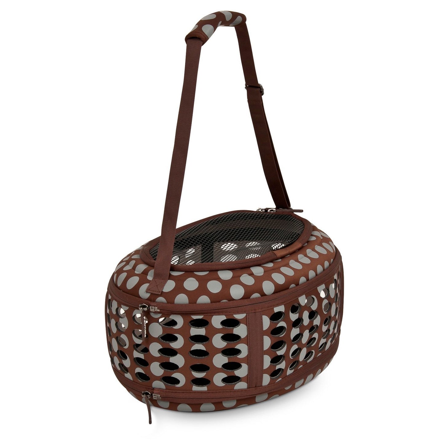 Petmate 21789 Curvations Underseat Small Pet Traveler with Dots, Brown/Gray