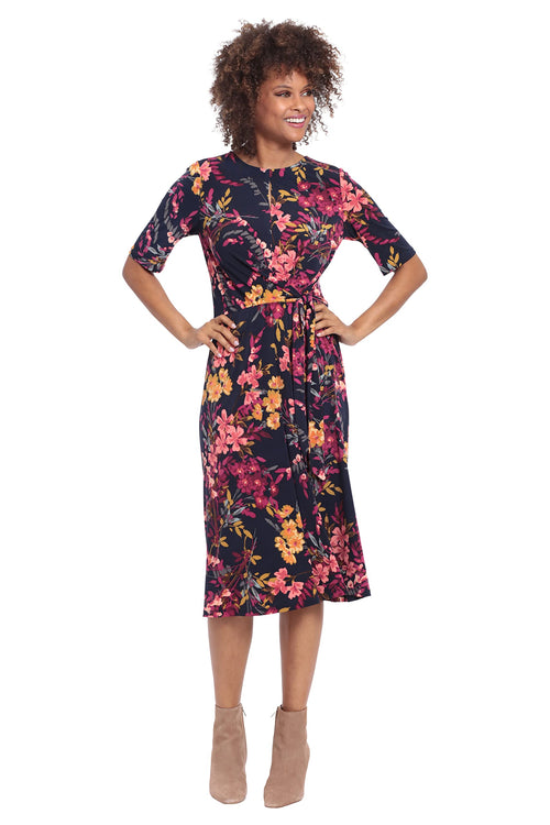 London Times Women's Side Waist Tie Fit and Flare Dress